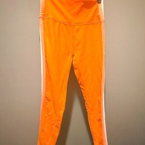 High-Rise Orange Sport Leggings with White Side Stripe